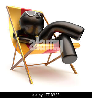 L'uomo stilizzato spensierata rilassante spiaggia di refrigerazione sedia a sdraio occhiali da sole esterna di estate comfort cartoon carattere nero sdraio chaise lounge sunbathin Foto Stock
