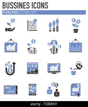 Business icone correlate impostato su sfondo per progettazione grafica e web. Illustrazione semplice. Concetto di Internet il simbolo per il sito web o il pulsante mobile app. Illustrazione Vettoriale