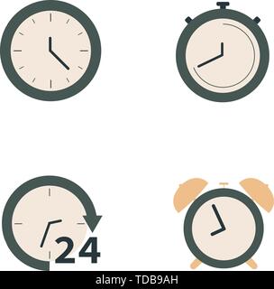 Icona set di orologi per mostrare le scadenze, tempo e ritardo. Illustrazione Vettoriale