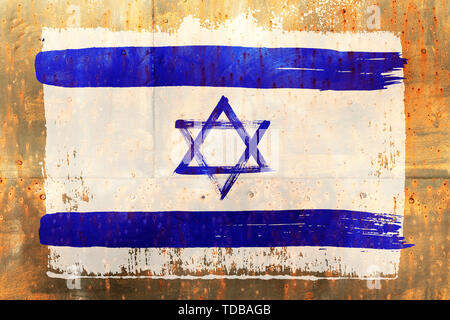 Sfondo dalla vecchia bandiera israeliana in stile grunge Foto Stock