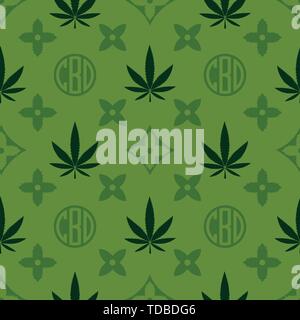 La marijuana seamless pattern. Verde vettore di erbaccia sfondo. Cannabis leaf. Sfondo piastrelle. Illustrazione Vettoriale. Per il web, confezionamento, imballaggio, Illustrazione Vettoriale