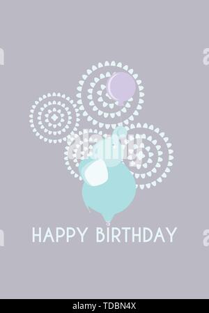 Buon compleanno card elephant con un palloncino in colori pastello Illustrazione Vettoriale