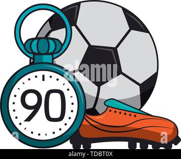 Pallone da calcio con boot e timer sport cartoni animati Illustrazione Vettoriale