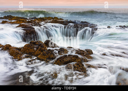 Il Thor è bene è una parte di Cape Perpetua (un promontorio boscoso che si estende fuori nell'Oceano Pacifico) una parte di dell'Oregon Coast. Foto Stock