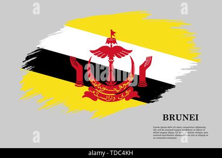 Tratto di pennello bandiera dallo stile del Brunei . Modello per la progettazione Illustrazione Vettoriale