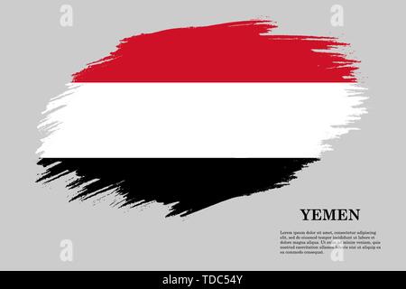 Tratto di pennello bandiera dallo stile dello Yemen . Modello per la progettazione Illustrazione Vettoriale