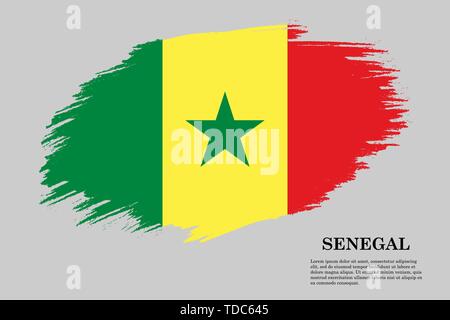 Tratto di pennello bandiera dallo stile del Senegal . Modello per la progettazione Illustrazione Vettoriale