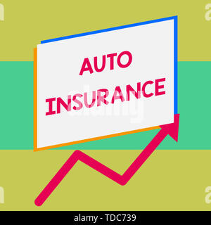 La grafia la scrittura di testo assicurazione auto. Foto concettuale la protezione contro le perdite finanziarie in caso di incidente un rettangolo bianco al di sopra di un altro arro Foto Stock