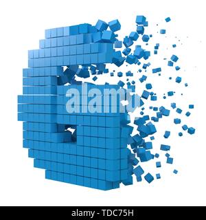 Lettera G a forma di blocco di dati. versione con cubetti di blu. 3d stile pixel illustrazione vettoriale. Adatto per blockchain, tecnologia, computer e abstract th Illustrazione Vettoriale