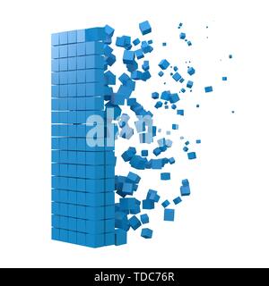 La lettera I a forma di blocco di dati. versione con cubetti di blu. 3d stile pixel illustrazione vettoriale. Adatto per blockchain, tecnologia, computer e abstract th Illustrazione Vettoriale