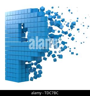 Lettera P a forma di blocco di dati. versione con cubetti di blu. 3d stile pixel illustrazione vettoriale. Adatto per blockchain, tecnologia, computer e abstract th Illustrazione Vettoriale