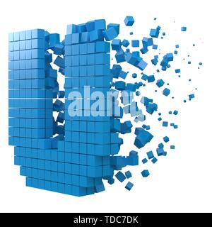 Lettera U a forma di blocco di dati. versione con cubetti di blu. 3d stile pixel illustrazione vettoriale. Adatto per blockchain, tecnologia, computer e abstract th Illustrazione Vettoriale