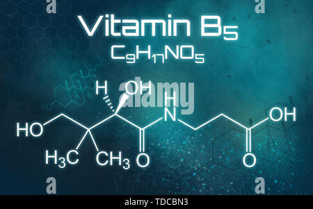 Formula chimica della vitamina B5 su uno sfondo futuristico Foto Stock