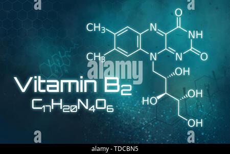Formula chimica della vitamina B2 su uno sfondo futuristico Foto Stock