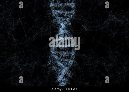 Tridimensionale, rendering di DNA con linea divergente sfondo tecnologico Foto Stock