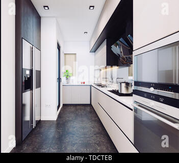 Cucina moderna progettazione di interni. 3D rendering concept Foto Stock