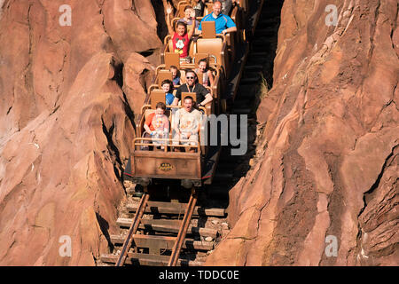 Orlando, Florida. Aprile 29, 2019 persone godendo Expedition Everest rollercoaster al regno animale Foto Stock