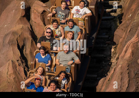 Orlando, Florida. Aprile 29, 2019 persone godendo Expedition Everest rollercoaster al regno animale Foto Stock