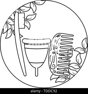 Coppa mestruale con set di icone ecologiche nel telaio illustrazione vettoriale design Illustrazione Vettoriale