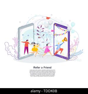 Fare riferimento a un amico concetto. Strategia di marketing per attirare nuovi clienti. Illustrazione Vettoriale
