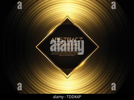 Vettore di astratta luxury gold circle pattern su nero con diamante bianco banner frame template design moderno illustrazione dello sfondo. Illustrazione Vettoriale
