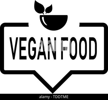 Discorso bolla con cibo vegan testo. lineare andamento piatto moderno minimale logotipo parola graphic art design elemento isolato su bianco. Illustrazione Vettoriale