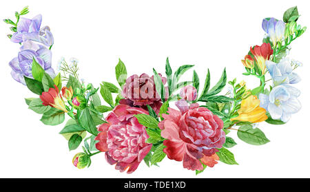 Mano drawnflower confine. Elemento di design per il matrimonio inviti, carte. Fresia e peonie Foto Stock