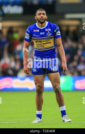 14 giugno 2019 , Smeraldo Headingley Stadium, Inghilterra; Betfred Super League, rotonda 18, Leeds Rhinos Vs Wigan Warriors ; Kallum Watkins di Leeds rinoceronti durante il gioco Credito: Craig Milner/news immagini Foto Stock