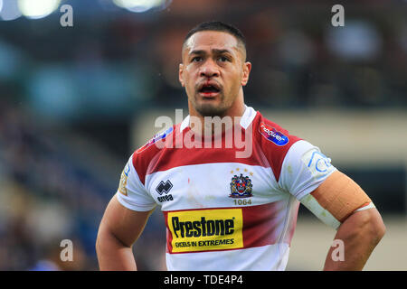 14 giugno 2019 , Smeraldo Headingley Stadium, Inghilterra; Betfred Super League, rotonda 18, Leeds Rhinos Vs Wigan Warriors ; Willie Isa di Wigan Warriors Credito: Craig Milner/news immagini Foto Stock