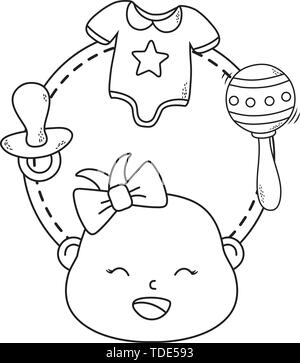 Carino baby shower baby con elementi babycare cartoon illustrazione vettoriale graphic design Illustrazione Vettoriale