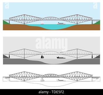Quebec bridge colorato e solo il profilo. Illustrazione Vettoriale