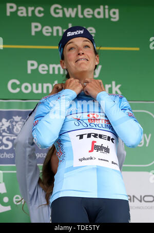 Miglior pilota britannico della Trek-Segafredo Lizzie Deignan dopo la fase sei dell'OVO energia donna Tour. Foto Stock