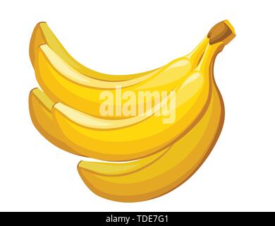 Grappolo di banane gialle commestibili di frutta tropicale berry piatta illustrazione vettore isolato su sfondo bianco. Illustrazione Vettoriale