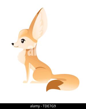 Carino fennec fox sedersi sul piano illustrazione vettoriale cartoon design animale sfondo bianco vista laterale. Illustrazione Vettoriale