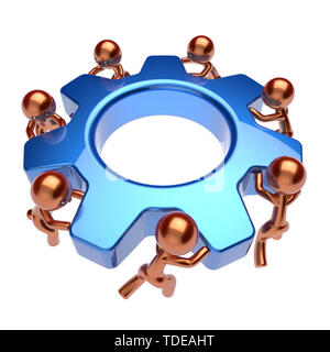 Il lavoro di gruppo ruota dentata ruota dentata processo aziendale. Lavoro di squadra dei lavoratori di sesso maschile ruotando ruota dentata insieme. Accordo di partenariato, Manpower, caratteri communi di cooperazione Foto Stock
