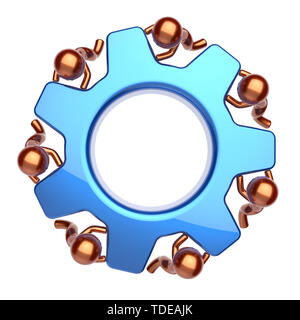 Ruota dentata del lavoro di squadra, ruota dentata processo aziendale. Lavoro di squadra dei lavoratori di sesso maschile ruotando ruota dentata insieme. Accordo di partenariato, Manpower, caratteri cooperazione commun Foto Stock