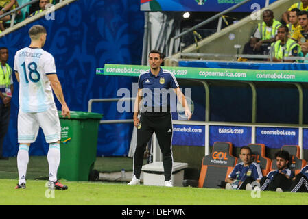 Salvador, Brasile. Il 15 giugno, 2019. Técnico: Lionel Scaloni, da Argentina, duranti partida volida pelo Grupo B da Copa America 2019, na Arena Fonte Nova, em Salvador, neste sobado (15). Credito: ZUMA Press, Inc./Alamy Live News Foto Stock