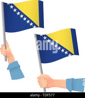 La Bosnia e Erzegovina bandiera in mano. Sfondo patriottico. Bandiera nazionale della Bosnia e Erzegovina illustrazione vettoriale Illustrazione Vettoriale