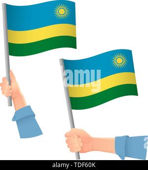 Ruanda bandiera in mano. Sfondo patriottico. Bandiera nazionale del Rwanda illustrazione vettoriale Illustrazione Vettoriale