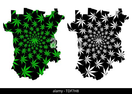 Cecenia (Russia, soggetti della Federazione Russa, Repubbliche di Russia) mappa è progettato Cannabis leaf verde e nero, Repubblica Cecena mappa fatta di Illustrazione Vettoriale