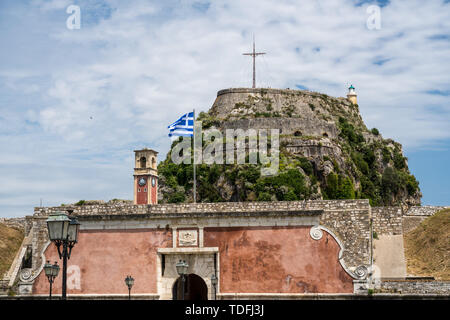 Fortezza vecchia di Corfù del promontorio da old town Foto Stock