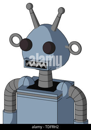Ritratto di stile mech blu con testa arrotondata e bocca quadrata e due occhi e doppia antenna . Foto Stock