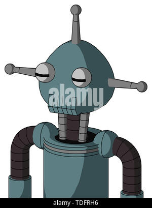 Ritratto di stile mech blu con testa arrotondata e toothy bocca e due occhi e antenna singola . Foto Stock