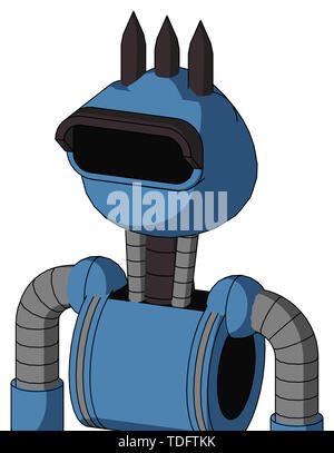 Ritratto di stile robot blu con testa arrotondata e visiera nero occhio e tre picchi scuri . Foto Stock