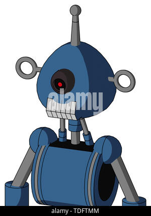 Ritratto di stile robot blu con testa arrotondata e i denti in bocca e nero occhio dei Ciclopi e antenna singola . Foto Stock