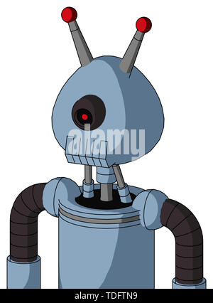 Ritratto di stile robot blu con testa arrotondata e toothy bocca e nero occhio dei Ciclopi e doppia antenna led . Foto Stock