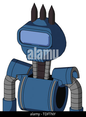 Ritratto di stile robot blu con testa arrotondata e toothy bocca e grande visiera blu occhio e tre picchi scuri . Foto Stock