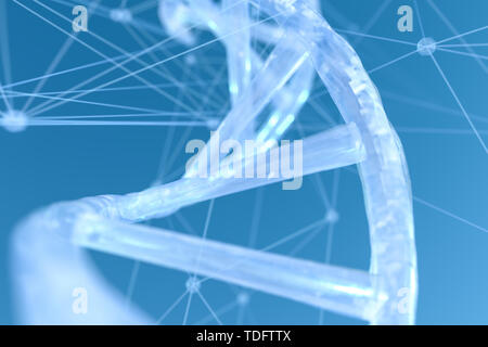 Tridimensionale, rendering di DNA con linea divergente sfondo tecnologico Foto Stock