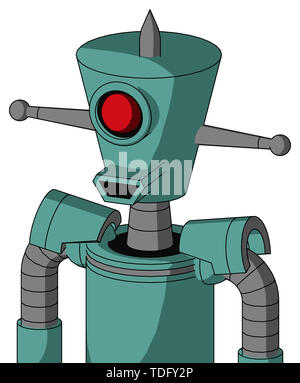 Ritratto di stile mech verdolino con cilindro testa conica e felice della bocca e degli occhi dei Ciclopi e spike punta . Foto Stock