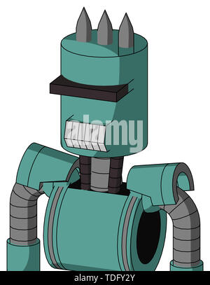 Ritratto di stile mech verdolino con la testa cilindro e i denti della bocca e visiera nero ciclopi e tre spiked . Foto Stock